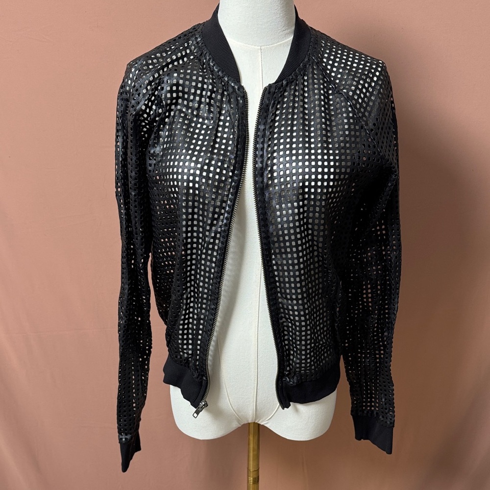 SOLOW Black Perforated Bomber Jacket